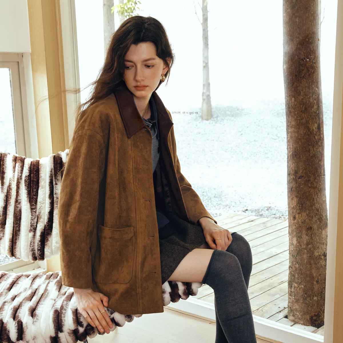 OLrain Giacca in pelle scamosciata sintetica Cappotto casual da donna con vestibilità ampia e colore a contrasto 2025 Autunno Nuovo arrivo Colletto rovesciato GO57QW000986