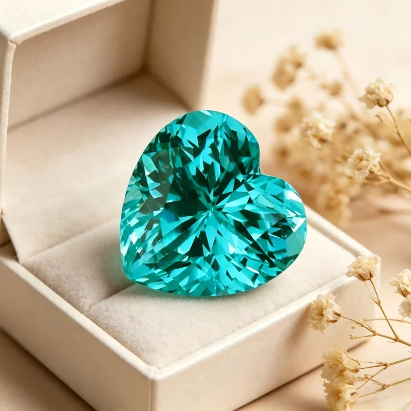 Paraiba Herzförmiger Künstlicher Edelstein in Neonblau mit Zertifikat, Verschiedene Formen Wählbar – Detail 6