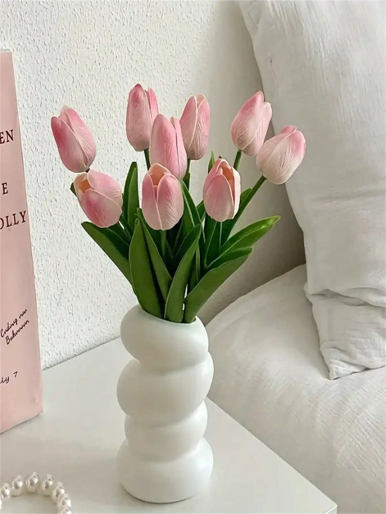 Zestaw 6 sztucznych tulipanów, idealny do dekoracji domu, dekoracji stołu na rocznicę, realistyczne sztuczne kwiaty tulipanów (wazon nie jest dołączony)