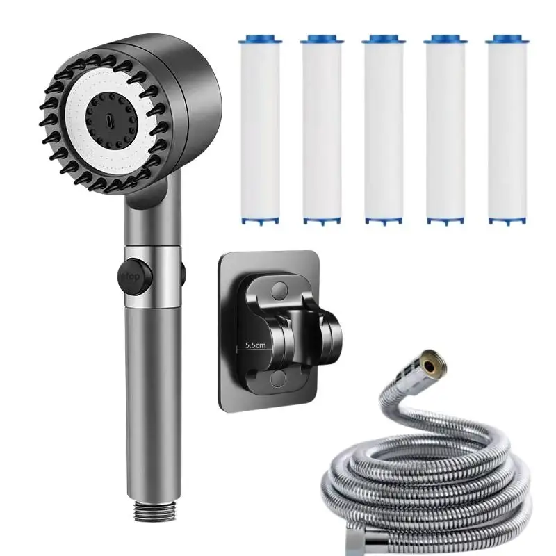 1 Set Portable Filter Shower Turbo Pressure Multi Spray Modes New Ion Drop Shower Head On/Off Switch & Built-in Filter