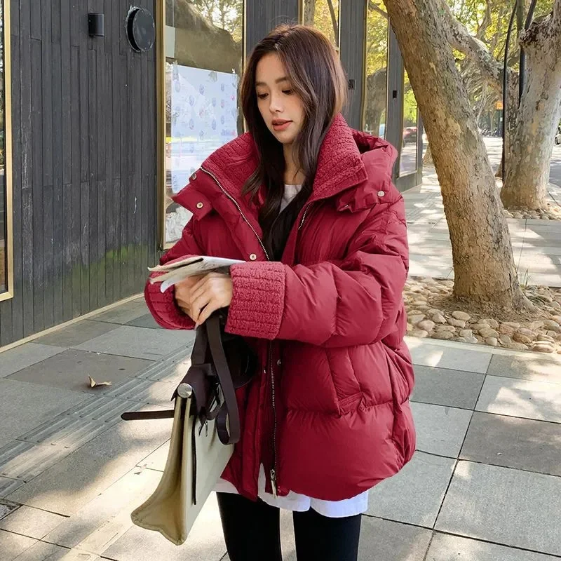 

Fashion Down Jacket Women Parkas Winter 2025 New Bread Warm Cotton Padded Coat Short Outcoat Hooded Thicken Overcoat Ladies Top