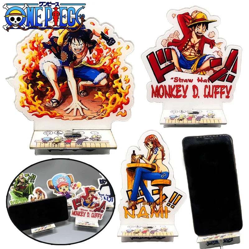 

Anime One Piece Phone Holders Creativity Luffy Zoro Acrylic Standing Signs Ornament Nami Figure Phone TV Stands Accessories