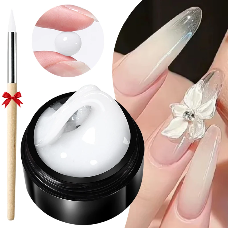 BORN PRETTY Esmalte de unha em gel duro antiaderente para escultura à mão para extensão de unhas com caneta de escultura 15ml Kit de unhas nude branco leitoso