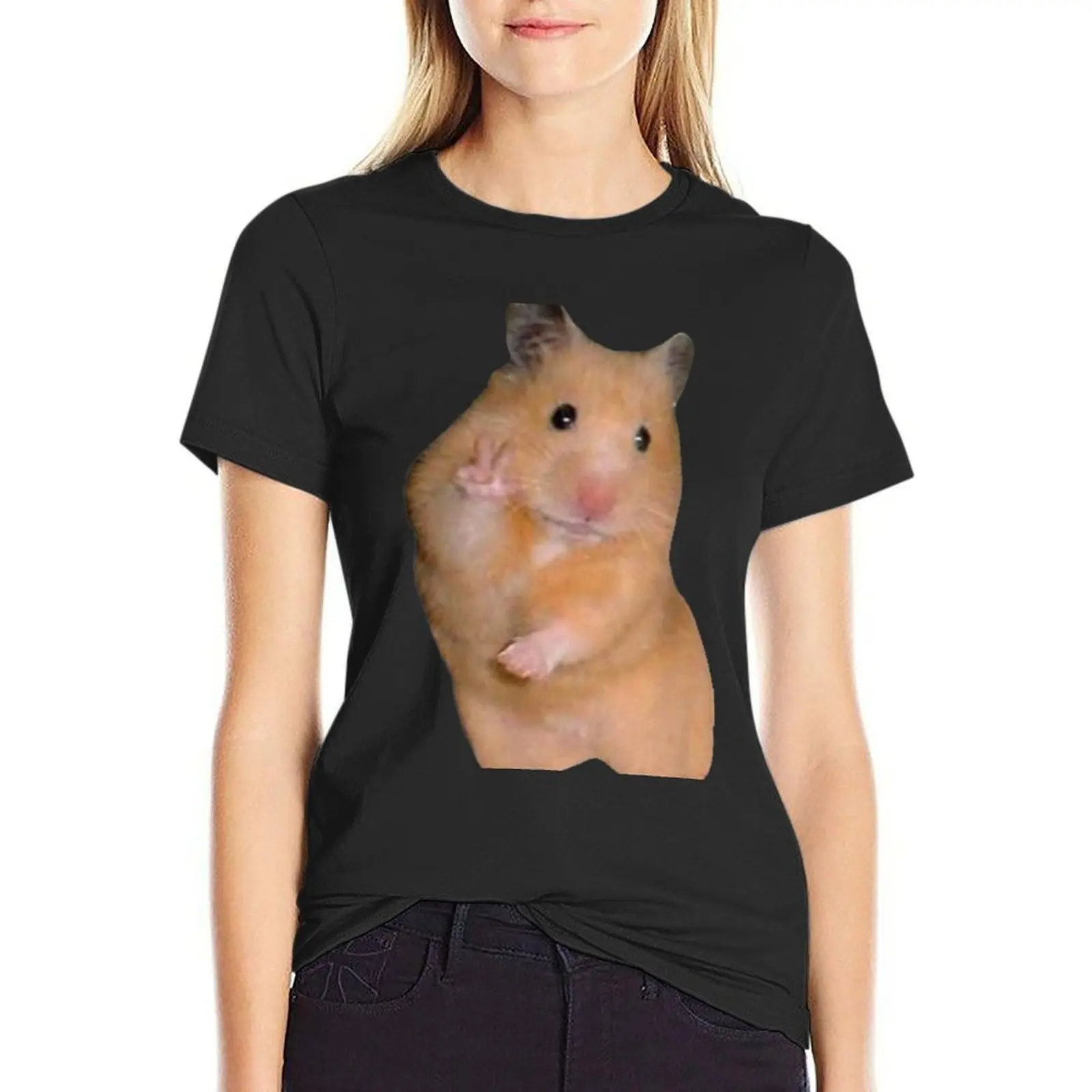 Hamster Meme With Peace Sign T-Shirt animal print quick-drying T-shirts for Women