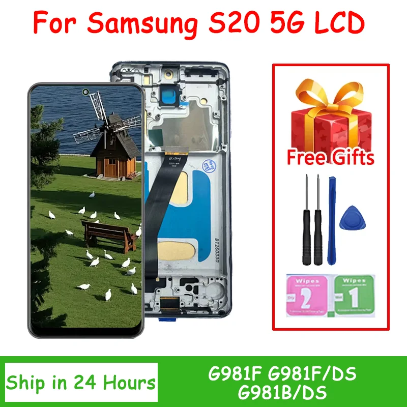TFT G980F G980F/DS G981F/DS Экран в сборе для Samsung S20 4G 5G, ЖК-дисплей с сенсорным экраном и рамкой.