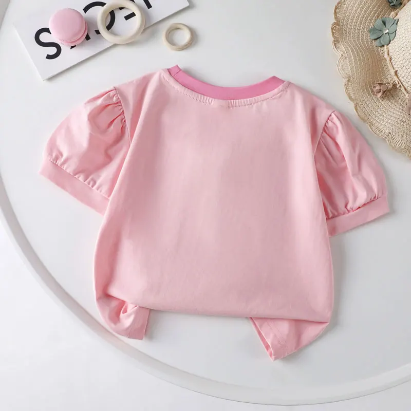 Girls T-shirts 2024 Summer Short-sleeve Tops for Kids Flower Children Blouse Cotton Toddler Tees Baby Outerwear Clothing