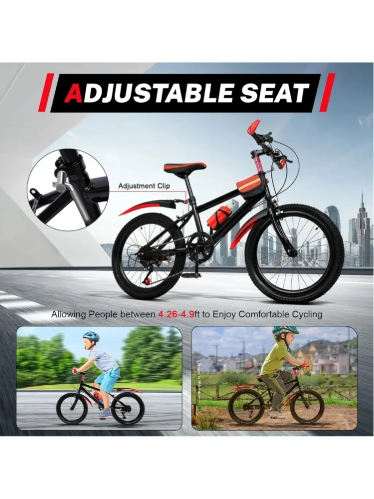 AliExpress NONE 20 Inch Red Mountain Bike Carbon Steel Frame Dual Brakes 85kg Load Capacity for Boys and Girls Outdoor Road Mountain Cycling
