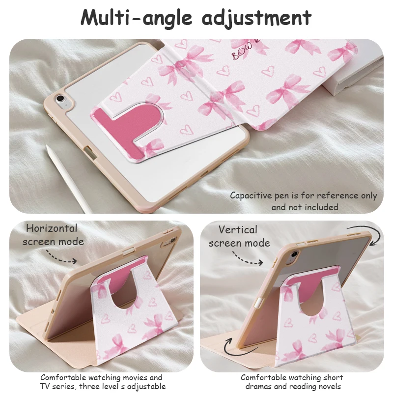 360° Rotating Stand Case for iPad 5/6th 7/8/9th Gen Air3 Pro 11 Clear Acrylic Pink Frame Auto Sleep Pencil Holder Slim Cover - view 6