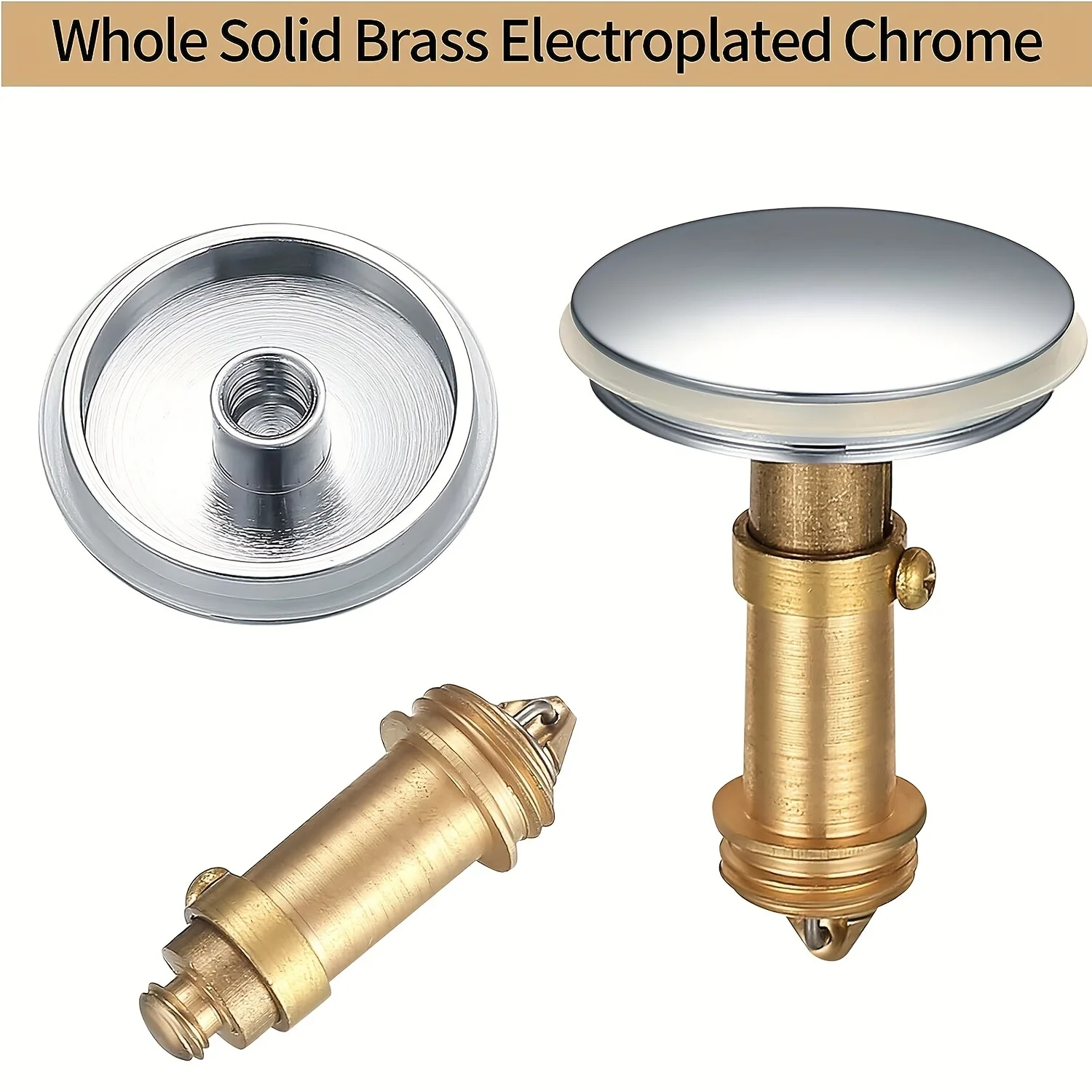 Chrome Plated Pop‑Up Sink Stopper, Fits 1.5 Inch Drain Hole, Easy to Install, Leak‑Proof Design Bathroom Basin Sink Drain Plug R