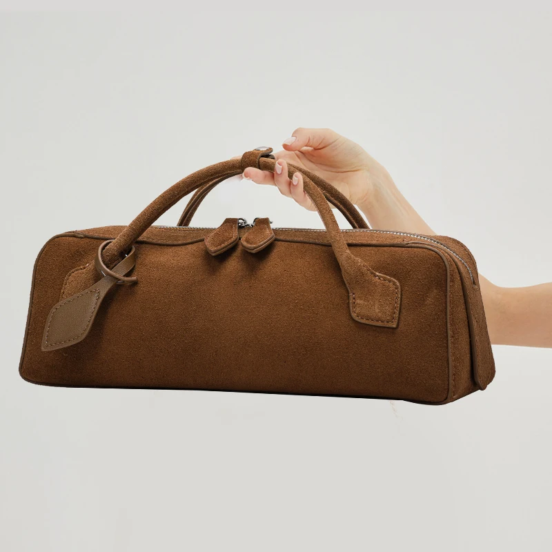 Aidani Retro Suede Women's Bag 2026 New Style Large-Capacity Handbag Underarm Bag Frosted Cowhide Sausage Bag
