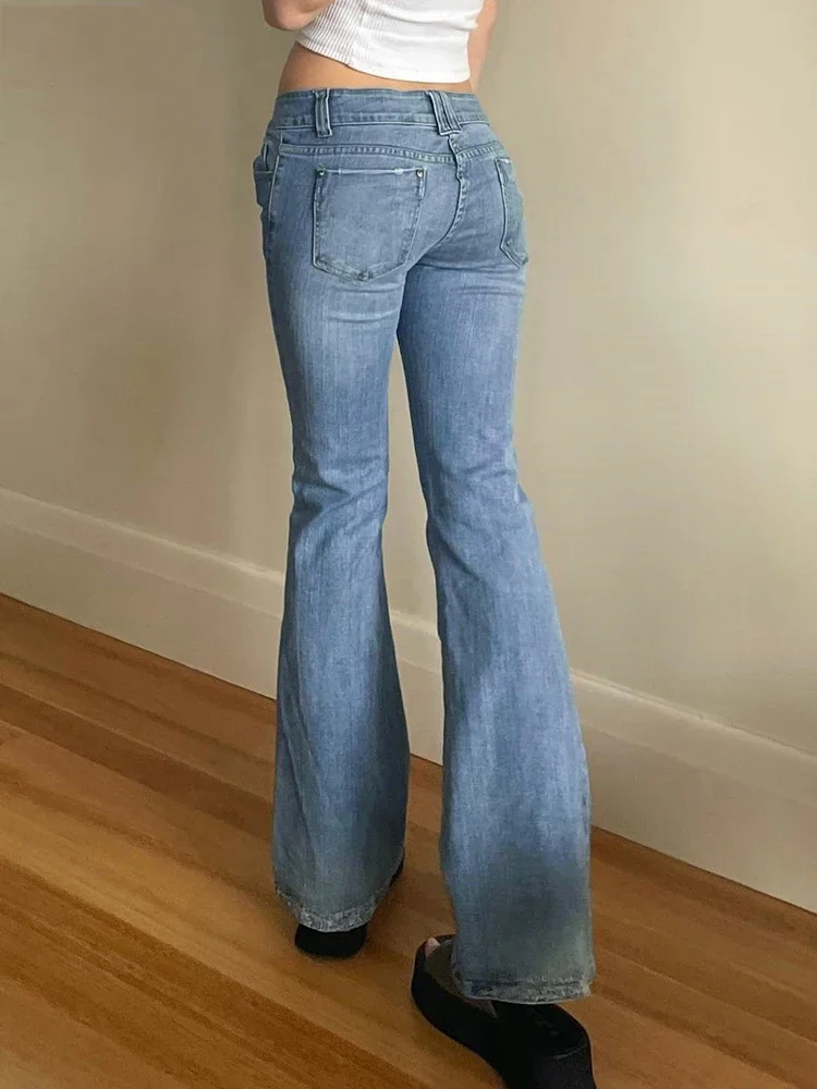 2023 Jeans svasati da donna pantaloni in Denim a vita media Vintage Stretch anni \'90 Streetwear Y2k Boot Cut Pant pantaloni elastici Skinny Mom Jeans