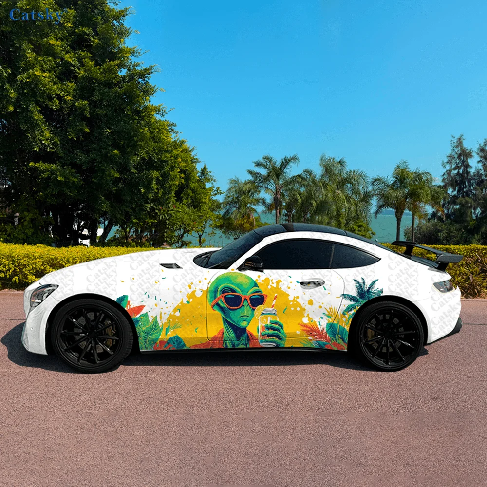 休暇エイリアントロピカルカービニールラップデカール自己粘着pvcステッカートラックsuv装飾に適した自動車アクセサリーギフト