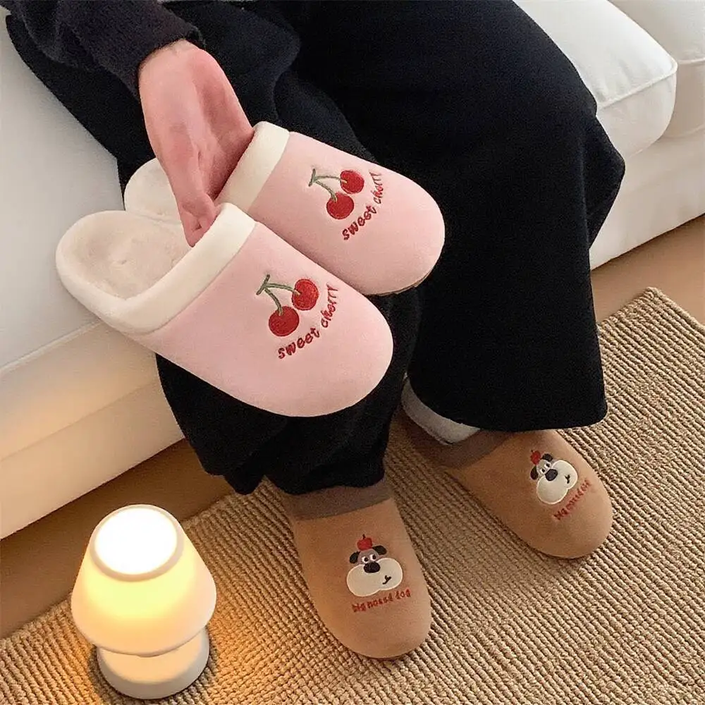 Couple Embroidered Puppy Cotton Home Slippers Lightweight Non Slip Autumn Winter Cute Fun Closed Toe Home Shoes For Men & Women