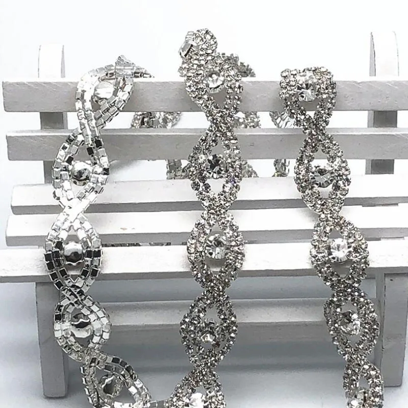 10Yards Diamante Trim Silver Crystal DIY Rhinestone Trimming Cup Chain, Bridal Applique Sew On Decor