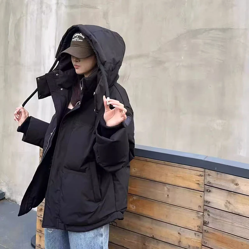 겨울 여성 퍼프 코튼 자켓 따뜻한 두꺼운 긴 소매 오버 사이즈 후드 짧은 파카 여성 루즈 퀼트 패딩 코트 아웃웨어