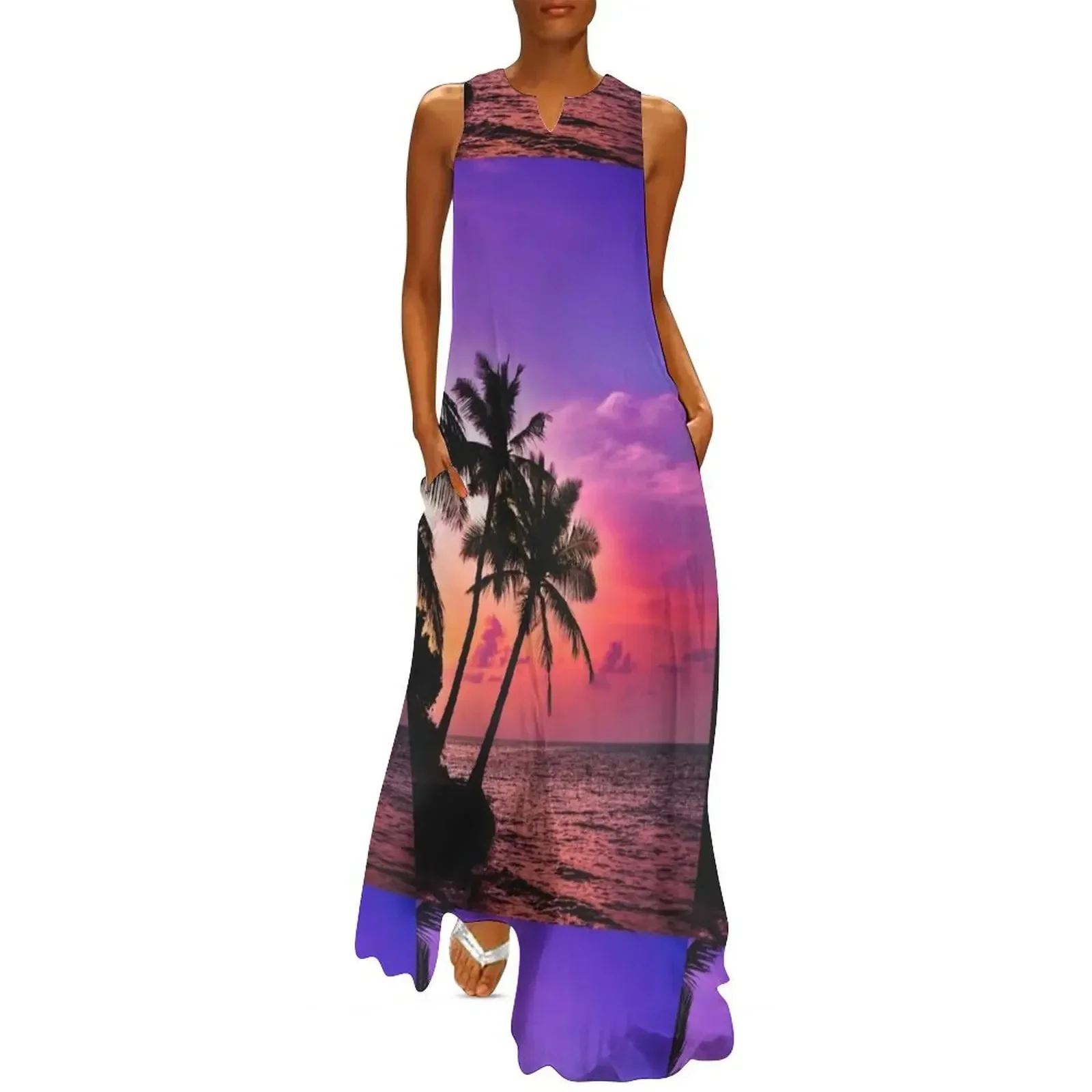

Beautiful Tropical Pink Palm Tree Sunset Long Dress Long veiled dresses dresses for women 2025 Bride dresses Dress