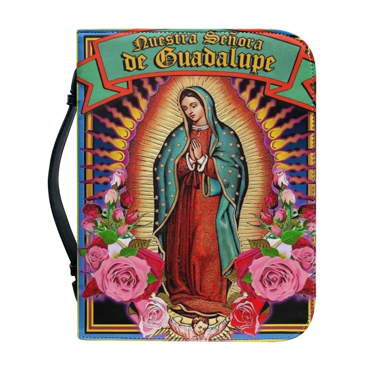 

Women's Leather Handbags New Christian Virgin Mary Pattern Print Bible Cover Case Custom Bible Study Book Holy Storage Boxes