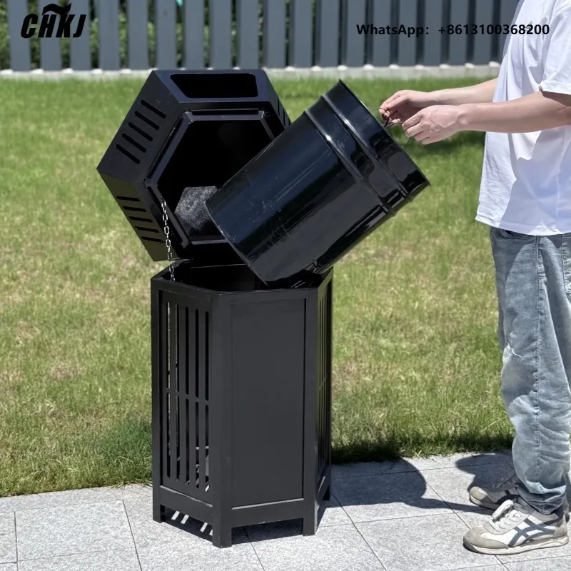 Double Garbage Outdoor Recycling Trash Bin 30L Outdoor Metal Waste Management Trash Bin