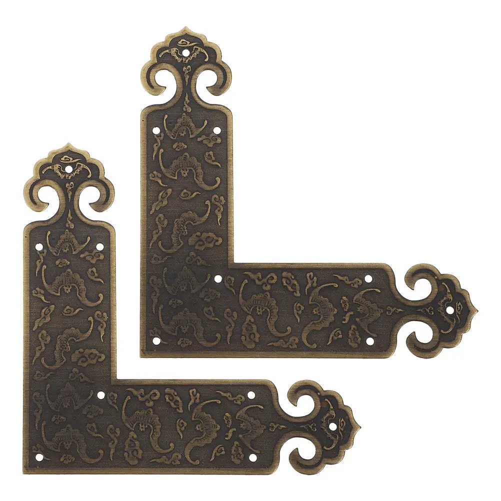 2Pcs Copper Corner Protectors Brass Edge Guards Vintage Furniture L Shaped Decorative Corner Guards for Cabinets Tables