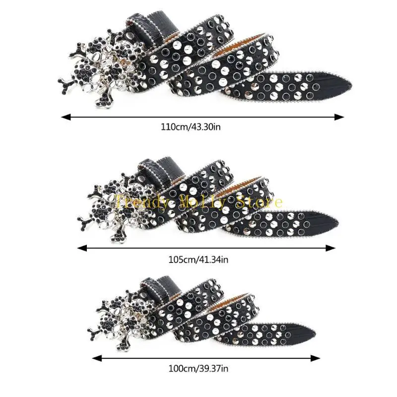 N5KB أحزمة الخصر القوطية للجينز حزام مرصع للفتيات الشرير الشارع مثير للإعجاب مرصع بالجواهر المسامير مرحلة الرقص في الشارع #6