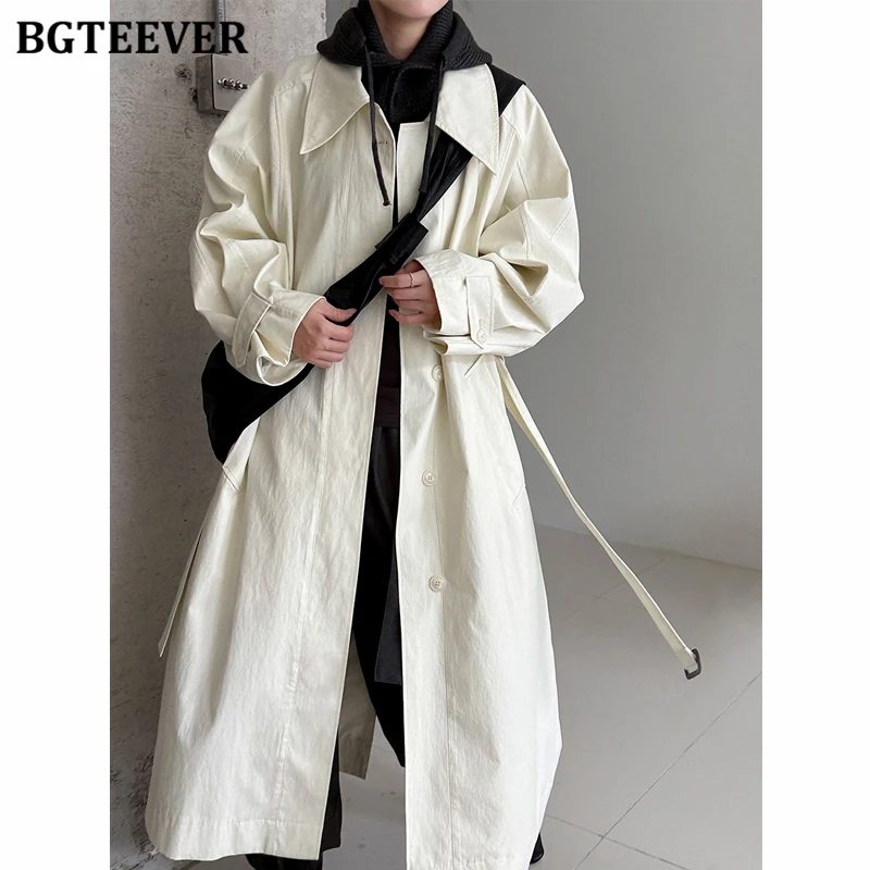 

BGTEEVER Casual Long Sleeve Lapel Female Overcoats Autumn Stylish Belted Ladies Single-breasted Windbreaker Women Trench Coats