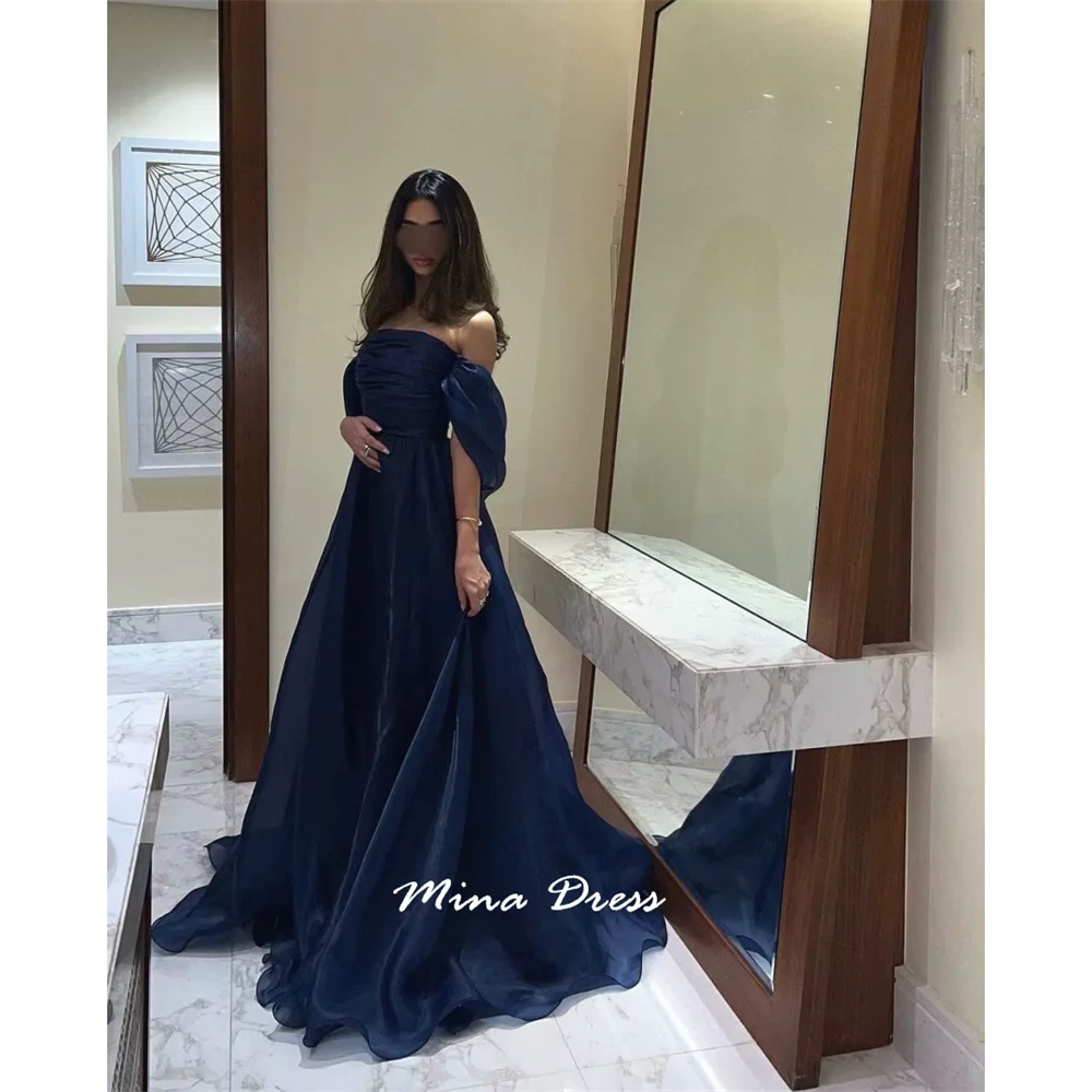 

MinaCustomize One-Shoulder Luxurious Women's Evening Dresses Luxury 2025 Dubai Navy Elegant Gowns Sleeveless Backless Prom Dress