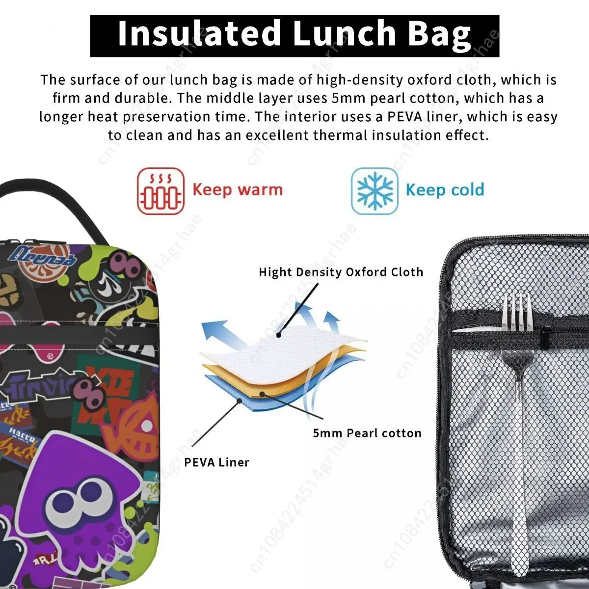 Tas Makan Siang Terisolasi Splatoon Shoot Video Game, Tas Makanan, Kotak Makan Siang Termal Portabel untuk Kantor Sekolah