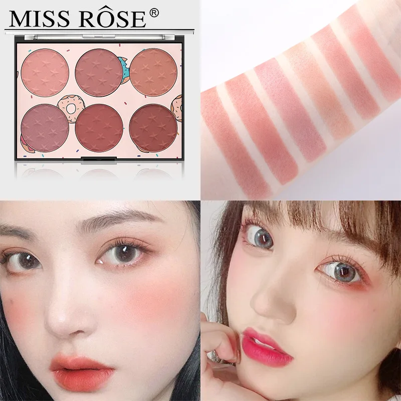 MISS ROSE 6 Color Blush Palette Natural Matte Rouge Multi-purpose Face Makeup for Blush & Contour Portable Daily Facial Cosmetic