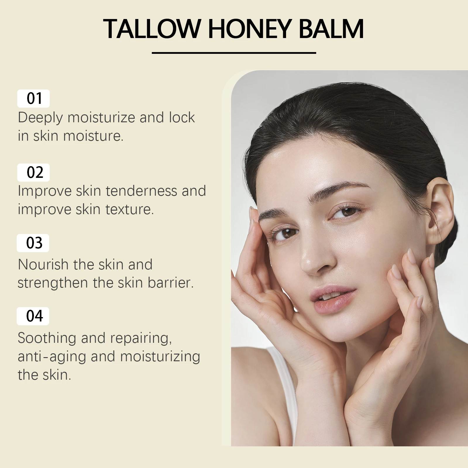 WoodSleep Whipped Beef Tallow and Honey Balm Organic Face Moisturizer Cream Fast Absorption Grass Fed Grass Finished Body Lotion