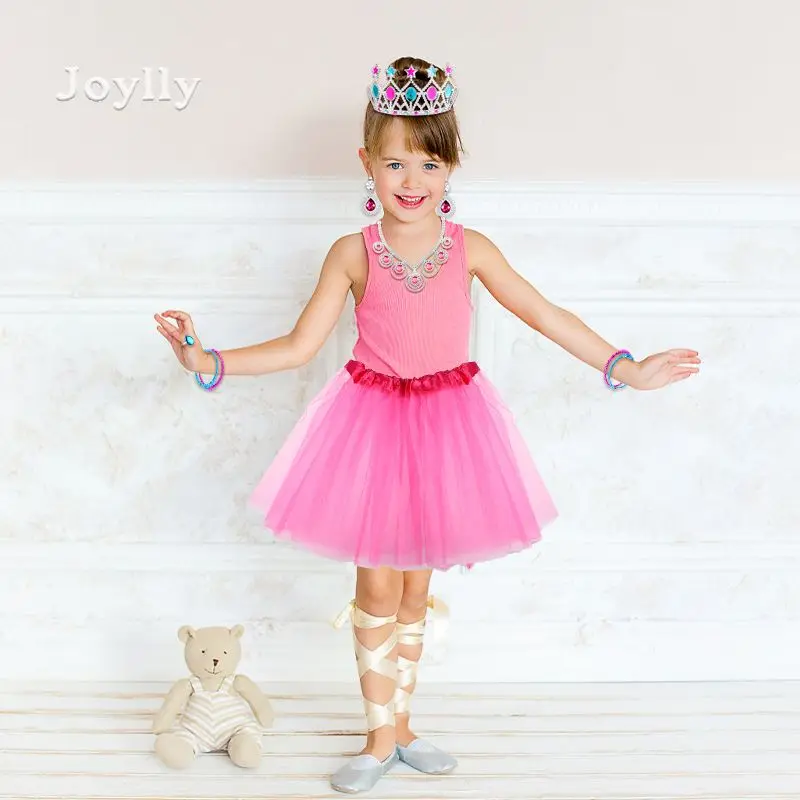 Princess Dress Up Skirts Jewelry Pretend Play Set Girls Favor Necklace Crowns Earrings Cosplay Makeup Gifts Accessories for Kids