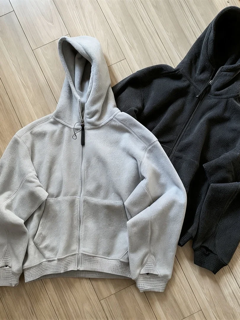 

Outdoor Snowflake Fce Woolen Coat with Hood And Zipper for Men And Women Warmth Retention Puffy Jaet for Couples