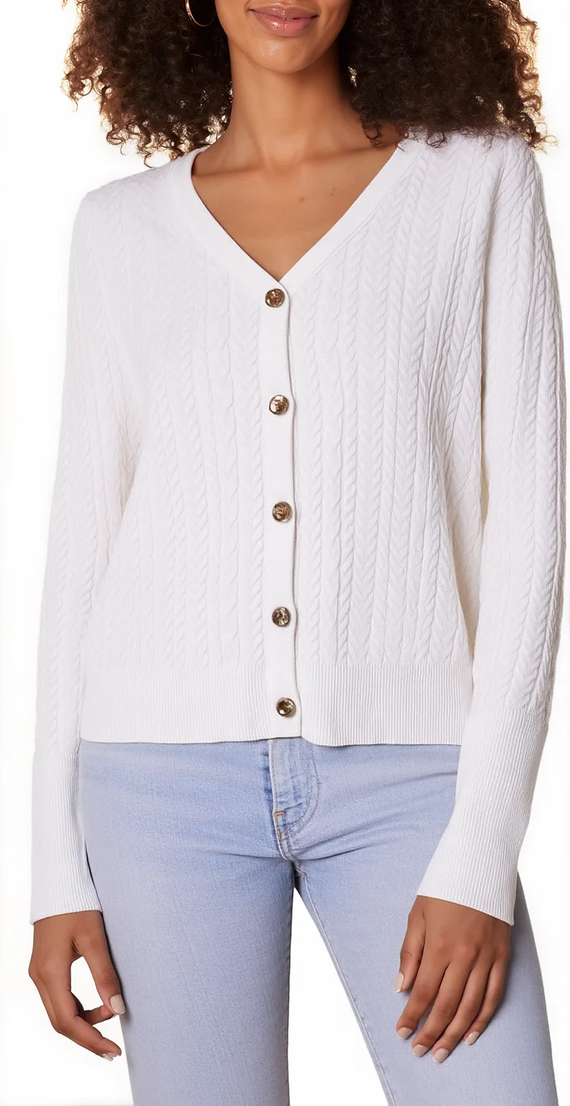 Korean Chic V Neck Knitted Cardigan Sweater for Women Casual Cable Basic Long Sleeve Cardigans Spring Summer Vintage Sweater