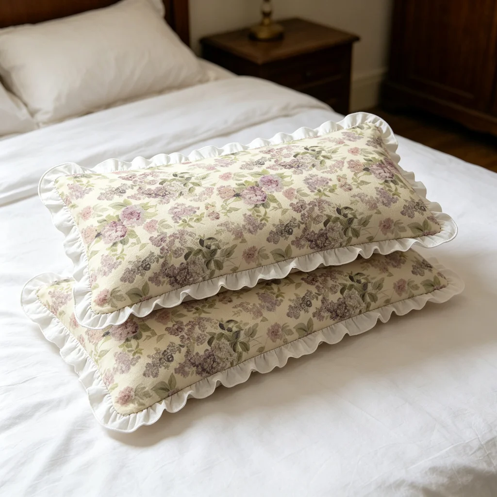 Beige Purple Hydrangea Print Long Lumbar Pillow Cover, Antique Floral, Bedroom Living Room Sofa Bed Decor, Polyester, Home Decor