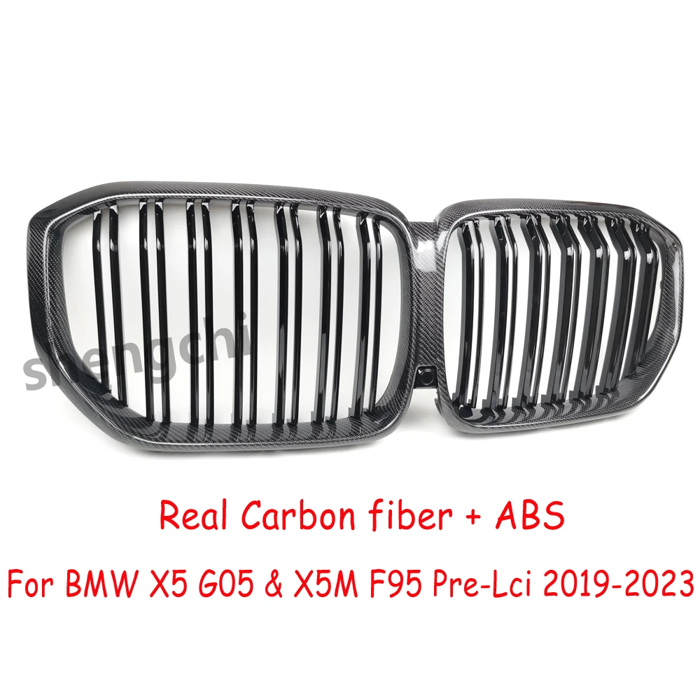 G05 griglia nera lucida in vera fibra di carbonio a 1 lamella/2 lamelle per BMW X5 G05 X5M F95 griglia paraurti anteriore accessori Auto 2019-2023