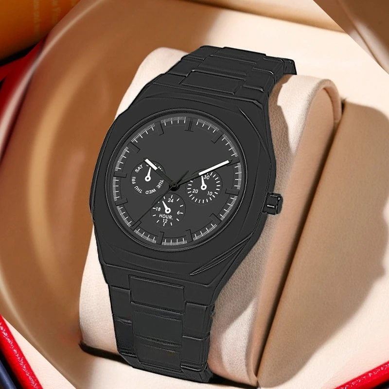 

Мужские водонепроницаемые пластиковые черные кварцевые часы с тремя глазами, модные ближневосточные арабские цифровые циферблаты, деловые спортивные часы
