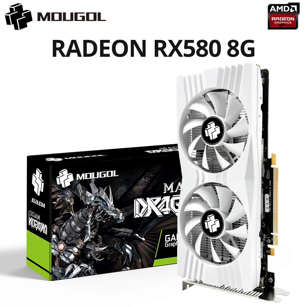 MOUGOL Radeon RX580 8G Graphics Card GDDR5 Memory AMD Gaming Card PCIE3.0x16 HDMI-compatible DVI for Computer Accessories