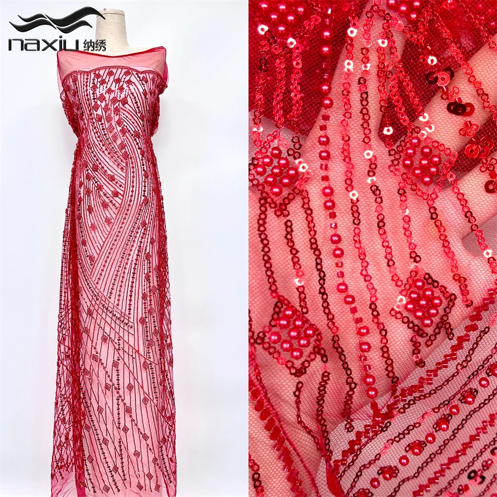 

Madison African Lace Fabric 2025 High Quality Nigeria Beads Lace French Tulle Lace Fabric For Party Wedding Dress Sewing