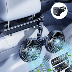 Hipacool 2024 Upgrade Car Fan Plug-in Or Battery Dual-Head Fan Strong Wind Quiet Sound Car Storgae Hook Flexible Car Cooling Fan