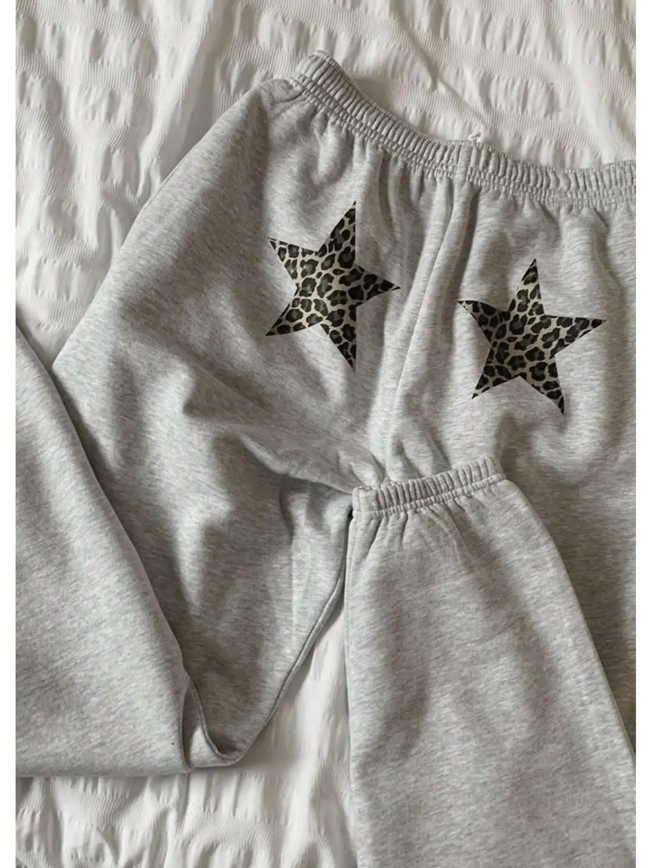 

Light Grey Lounge Pants with Leopard Print Stars, Soft Comfortable Fit for Casual Wear