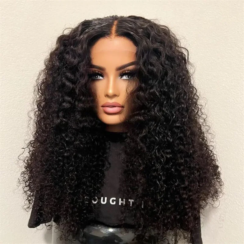 Sem cola 180 densidade macio preto kinky encaracolado 26 Polegada longa peruca dianteira do laço para preto feminino com cabelo do bebê preplucked linha fina natural