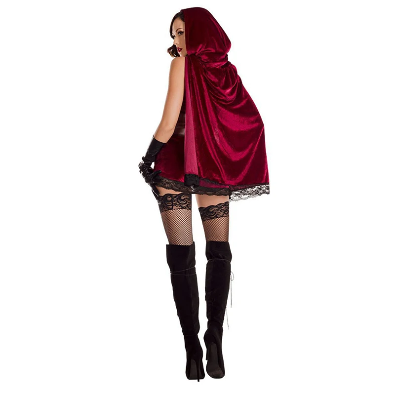 Costume d'Halloween Cosplay du Petit Chaperon Rouge, Robe de ix, Tenue pour Femme Adulte