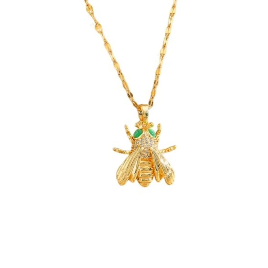 

Unique Realistic Fly Insect Pendant Necklace for Women Men Statement Cubic Zirconia Green Eyes Bug Flies Charm Clavicle Stainle