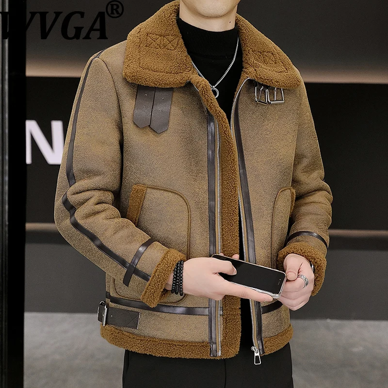 

WVGA Autumn Winter New Men Tide Trendy Turn-Down Collar Coat Niche Chic Casual Wool Fleece Lined Thickened Jacket Ins Y2K W17166