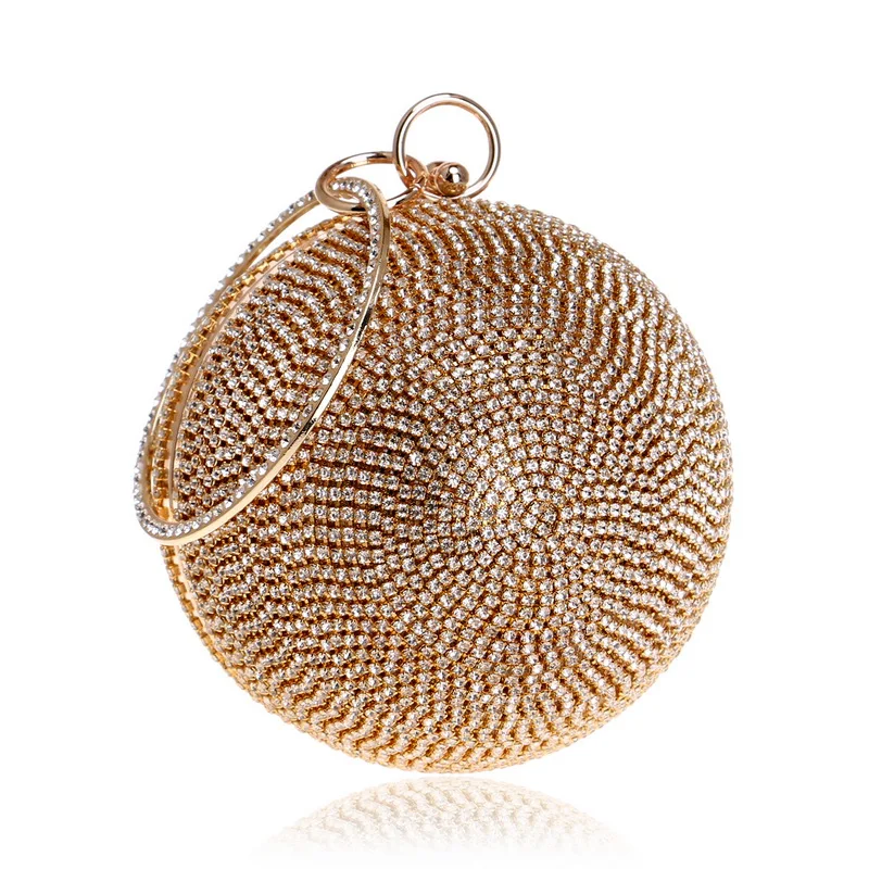 New Arrival Women Evening Clutch Purse Diamonds Colorful Lady Round Shaped Chain Shoulder Wedding Handbags Crystal Purse