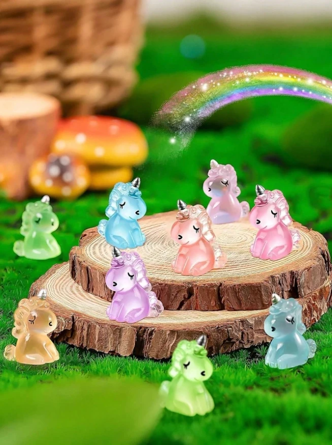 10/50PCS mini landscape luminous unicorn decorations, micro-landscape resin accessories, Valentine's Day party gifts (any color)