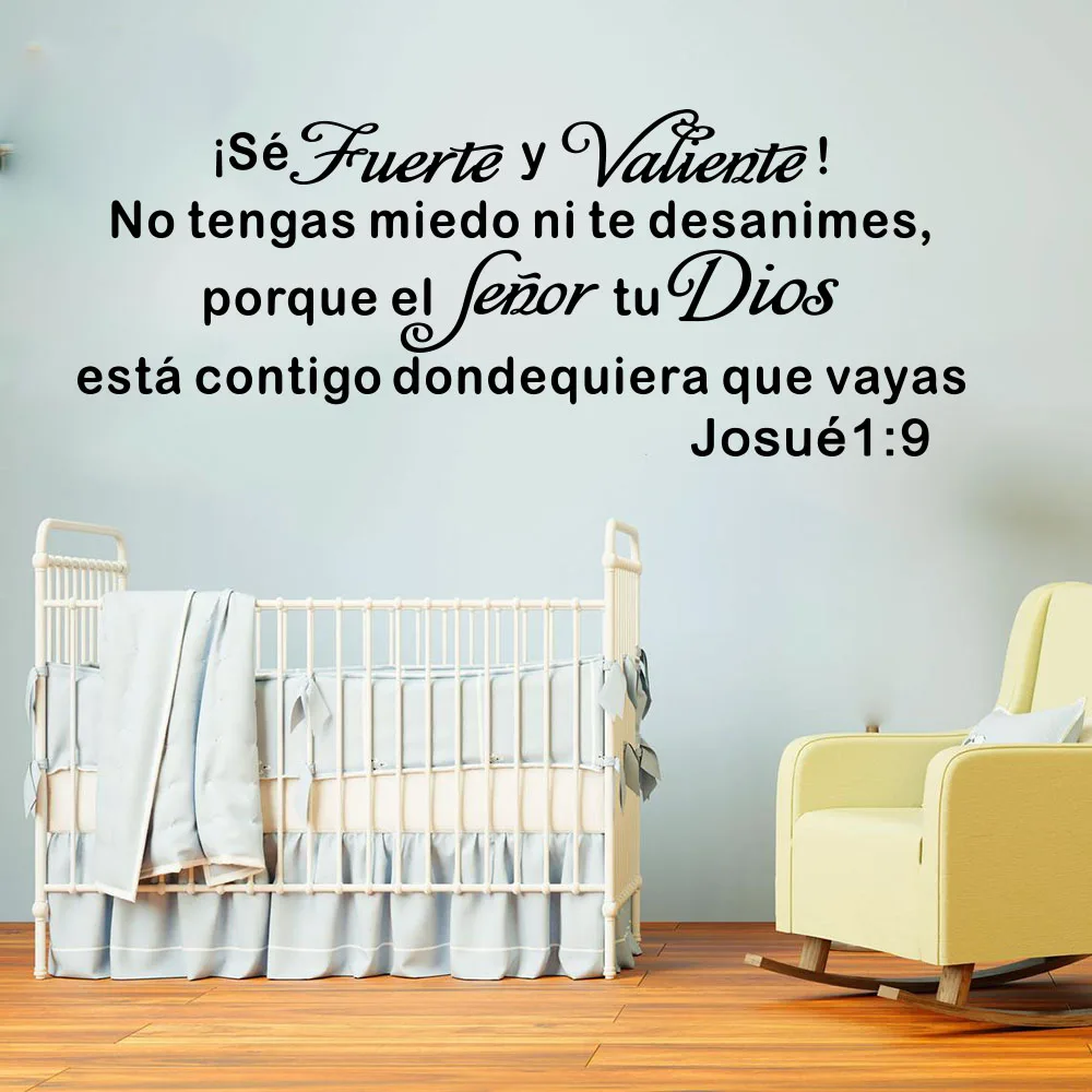 

Large Spanish Christian Bible Verse Wall Sticker Living Room Josue 1:9 Be Strong and Courageous Wall Decal Bedroom Vinyl Home