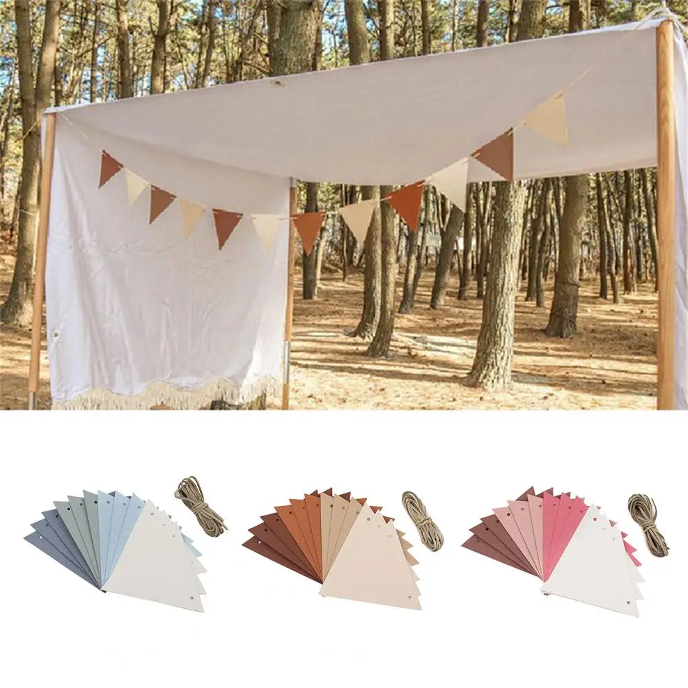 12Pcs/Set Flags String Waterproof Outdoor Decor Supplies Vibrant Color Triangle String Bunting Banner for ST310