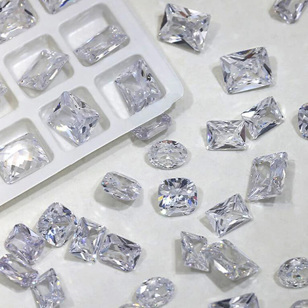 10 pz 4-10mm Fondo A Punta Zirconia Unghie artistiche Strass Quadrato/Rettangolo/Ovale Scintillante Decorazioni Per Unghie Artigianato FAI DA TE Manicure *