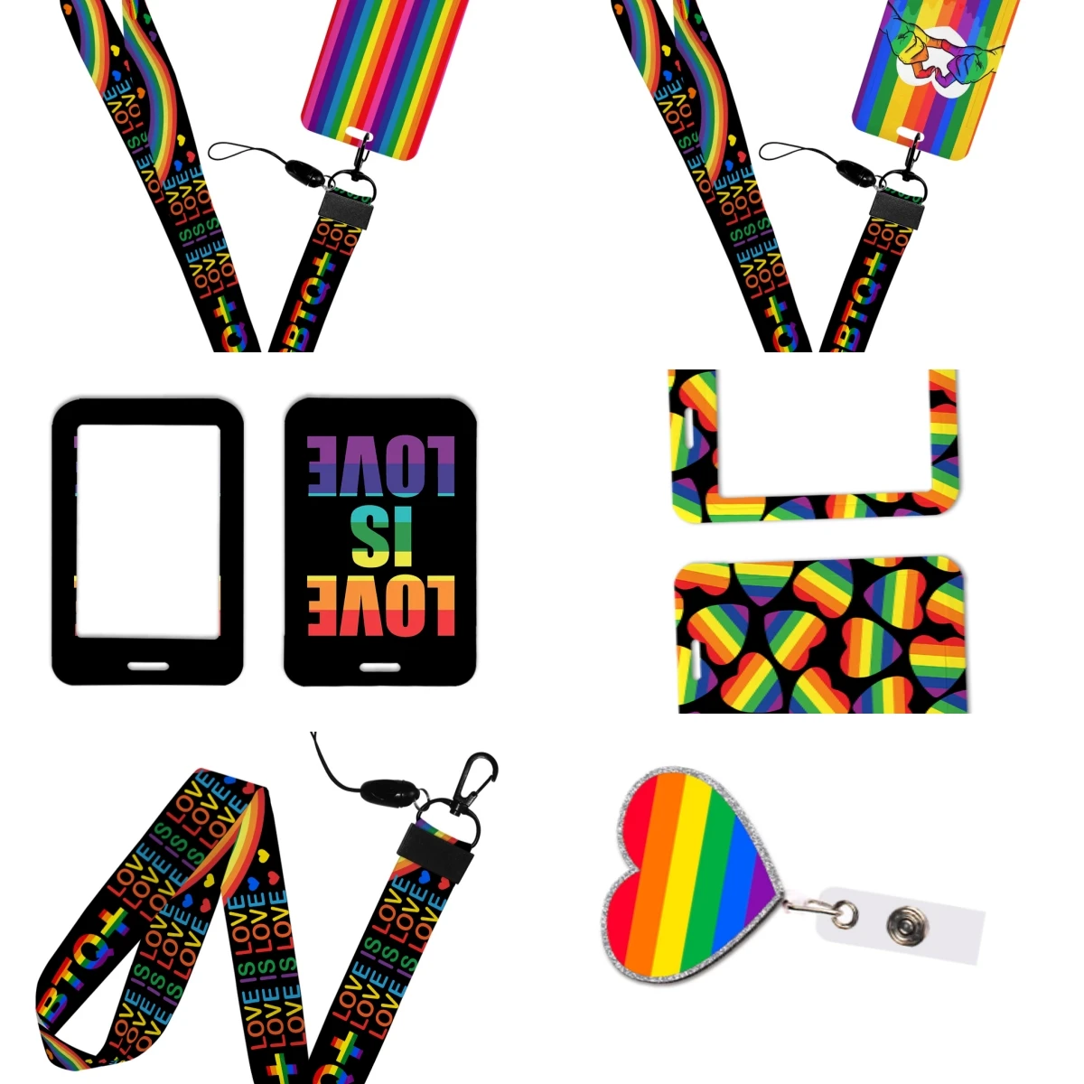 LGBTQ Pride Work  Card Holder Neck strap glitter acrylic badge reel clip Floral Print Student Campus ID Card Lanyard Accessory