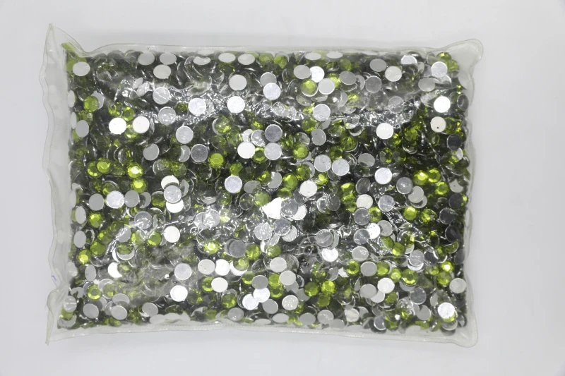 Olivine Color 1.5~12mm Flat Back Round Acrylic Rhinestones Beads,3D Acrylic Nail Art / Garment Decoration